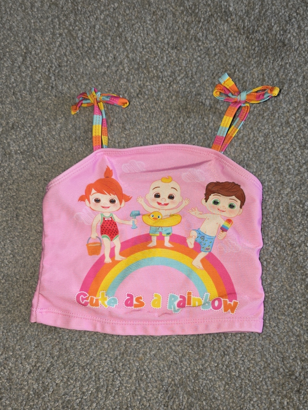 Girls Pink Rainbow Tankini Top with Colorful Tie Straps